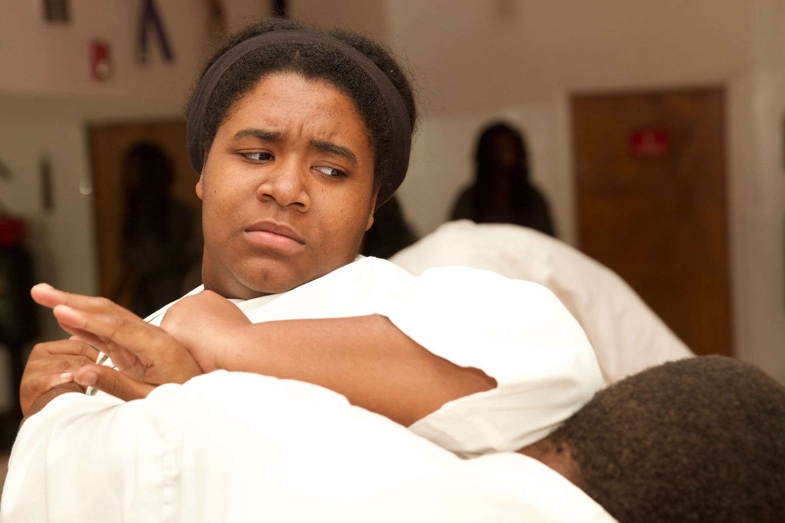 Student with intense focus during a self-defense drill